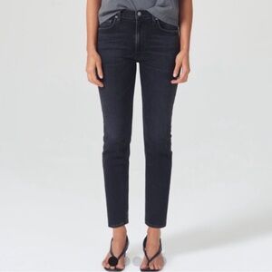 Agolde Willow Mid Rise Slim Stretch Crop Jean Washed Black - 23